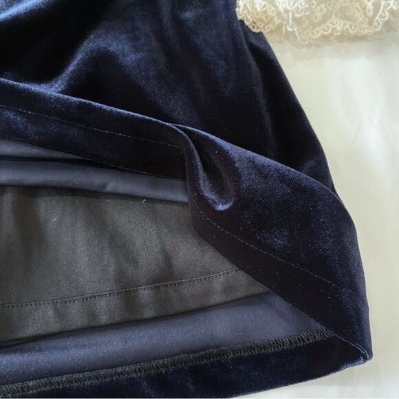 Mademoiselle Charlotte Navy Velvet Dress Ivory Lace Collar Cuffs Girls Sz 10 - Picture 7 of 11
